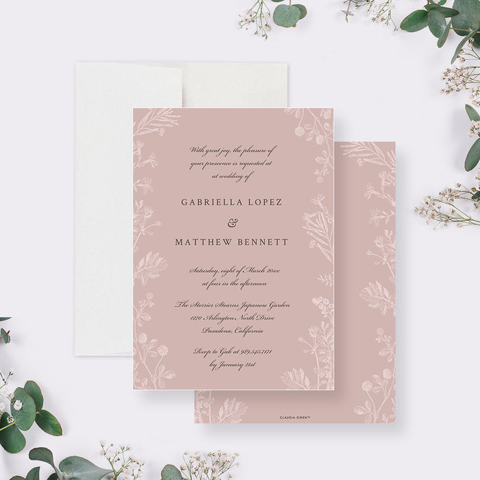 Blush Pink Floral Wedding Invitation, Customizable Garden Wedding Invites, Spring Wedding Stationery Set