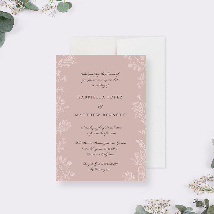 Blush Pink Floral Wedding Invitation, Customizable Garden Wedding Invites, Spring Wedding Stationery Set