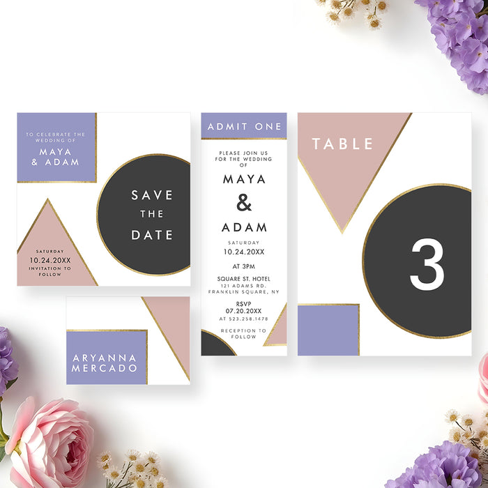 Geometric Wedding Invitation with Modern Color Block Design