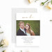 Wedding invitation with gold typography, featuring a couple's portrait and personalized wedding details.-front