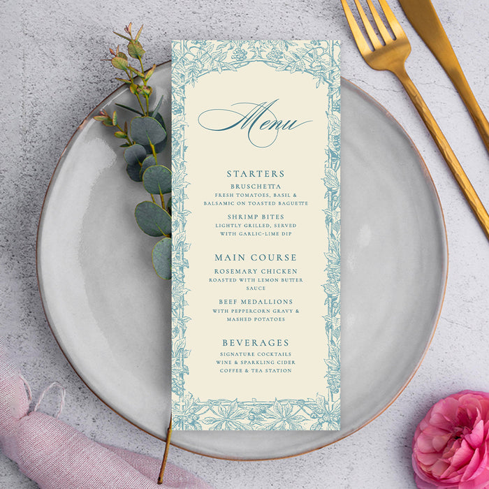 Vintage Blue Botanical Wedding Invitation with Floral Frame