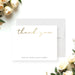 Personalized wedding thank you card with gold script typography on white cardstock-front