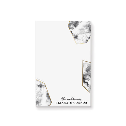 Personalized marble geometric notepad with name, elegant wedding stationery, and couples' gift