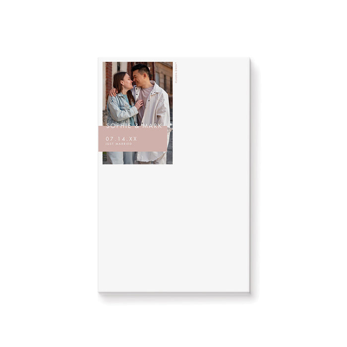 Personalized wedding notepad featuring a romantic couple portrait and a blush-text header