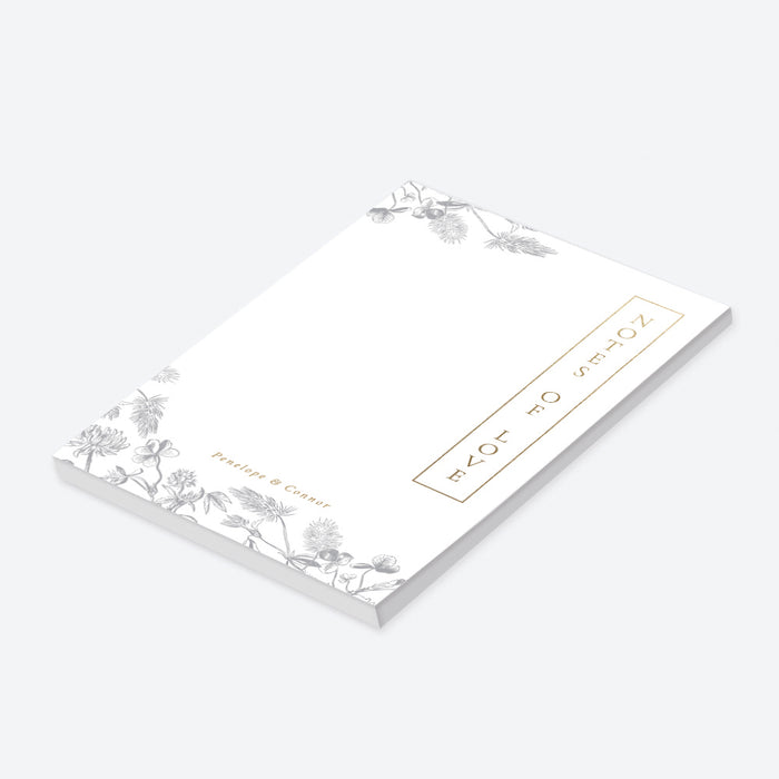 Personalized Notes of Love botanical notepad featuring a vintage foliage illustration-side