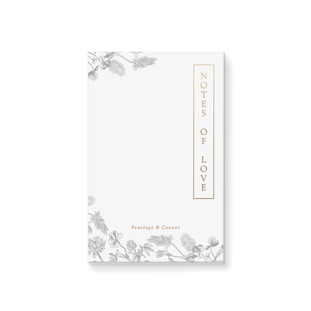 Personalized Notes of Love Wedding Notepad Vintage Floral Design