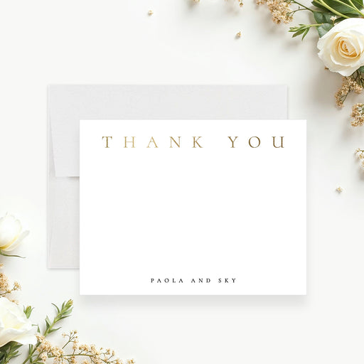 Personalized photo wedding thank you card with couple image, elegant romantic thank you note-front