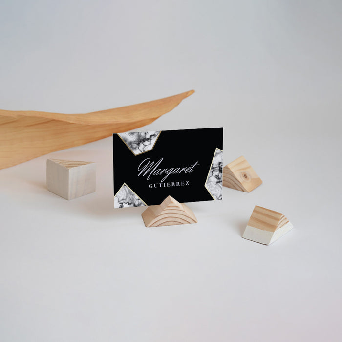 Black Wedding Invitation with Marble Geometric Design