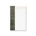 Custom notepad featuring a green pattern and gold crack design on the left, personalized with names at the top.