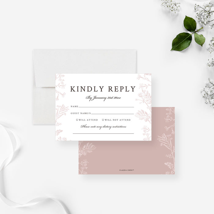 Blush Pink Floral Wedding Invitation, Customizable Garden Wedding Invites, Spring Wedding Stationery Set