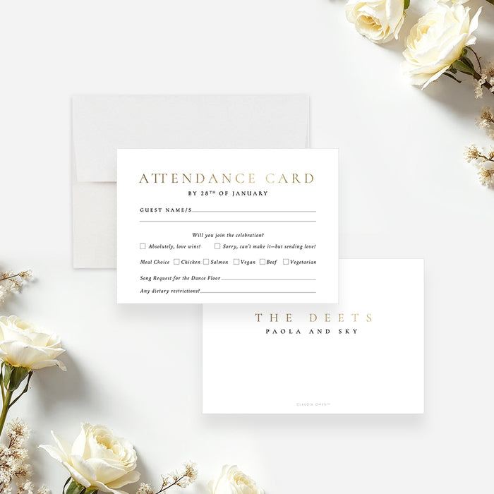 Photo Wedding Invitation with White and Gold Design Personalized Card