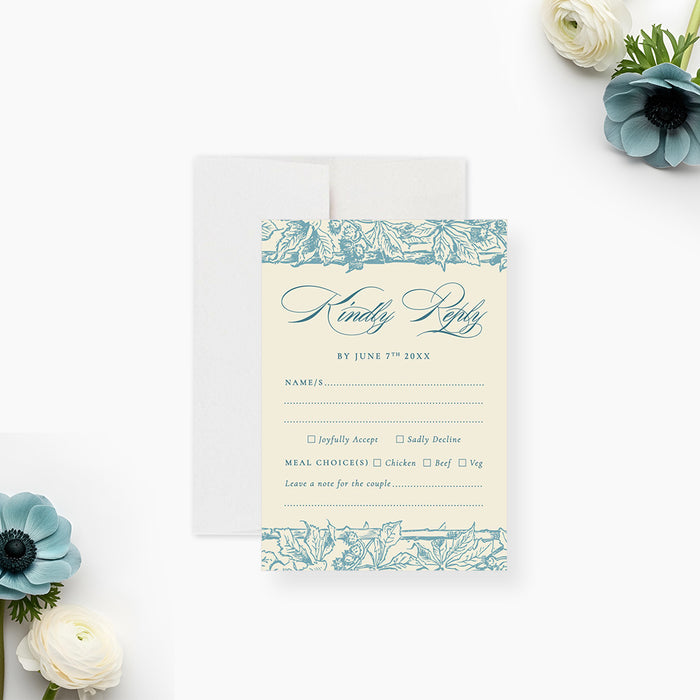 Vintage Blue Botanical Wedding Invitation with Floral Frame