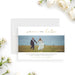 Photo save the date wedding card with gold typography on a white background-front
