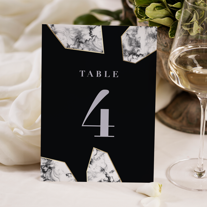 Black Wedding Invitation with Marble Geometric Design