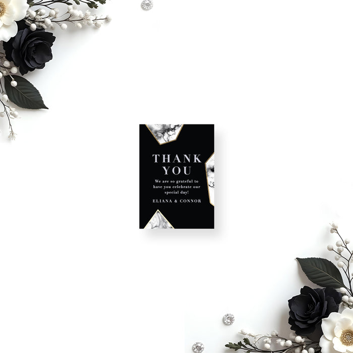 Black Wedding Invitation with Marble Geometric Design