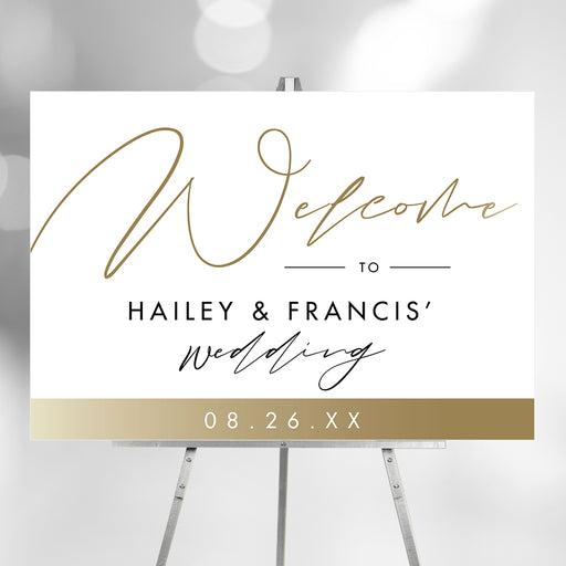 Elegant personalized wedding welcome sign, printed welcome poster for reception entrance decor or venue display.