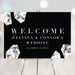 Black and white marble wedding welcome sign, elegant event entrance signage