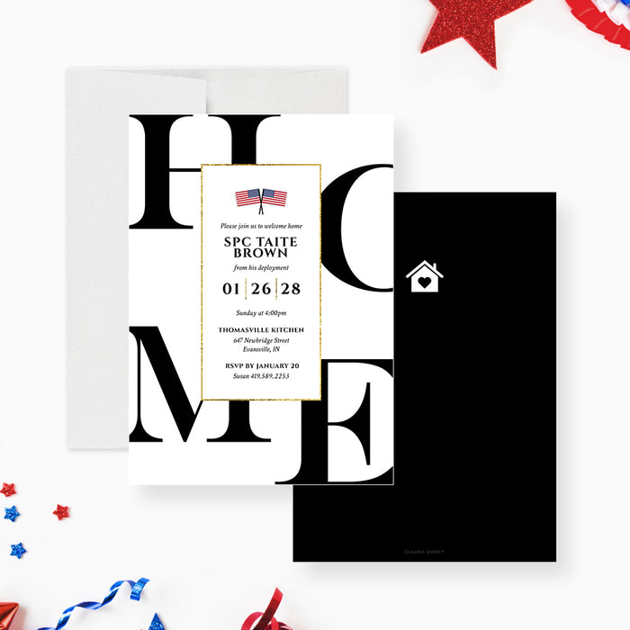 Welcome Home Party Invitation Card with US Flag, Military Homecoming Invitations, Welcome Home Party from Deployment