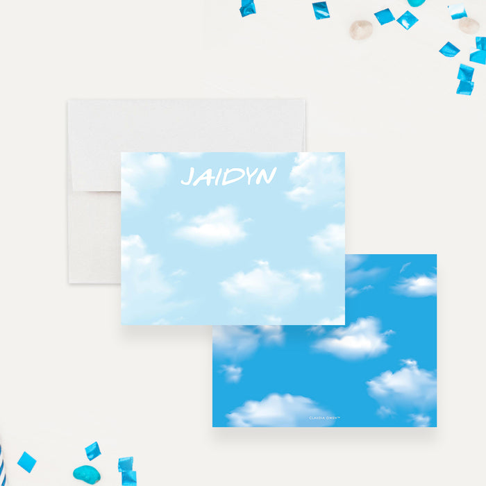 Personalized Blue Sky Note Card Set with Whimsical Cloud Design for Any Occasion, Fun Cloud Stationery