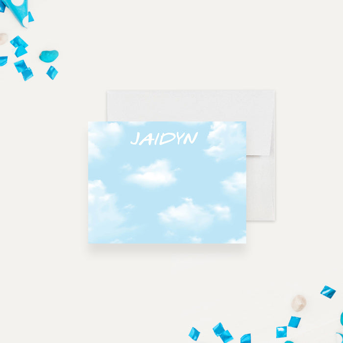 Personalized Blue Sky Note Card Set with Whimsical Cloud Design for Any Occasion, Fun Cloud Stationery