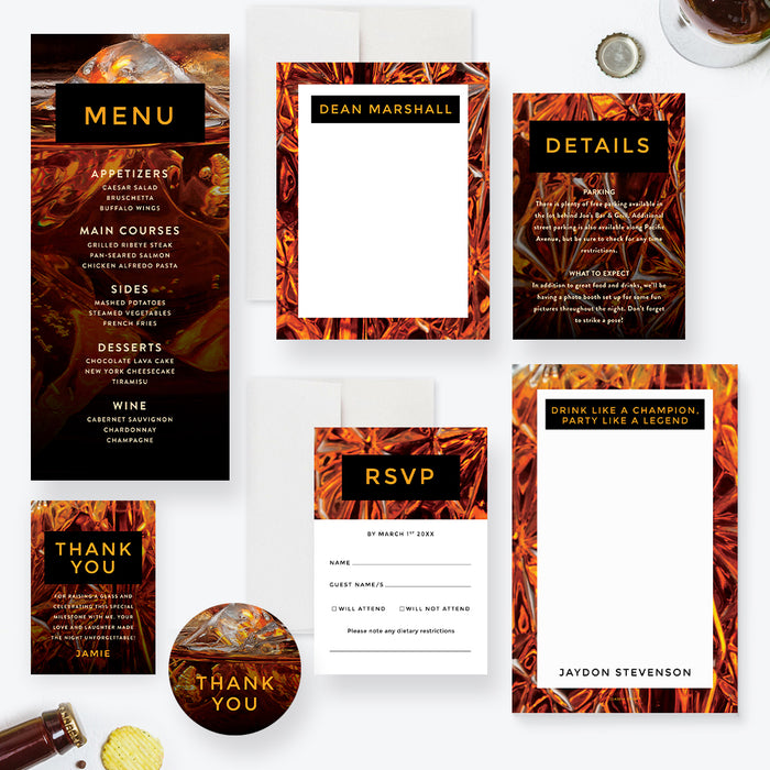 Whiskey Birthday Invitation for Men Cocktail Party Theme