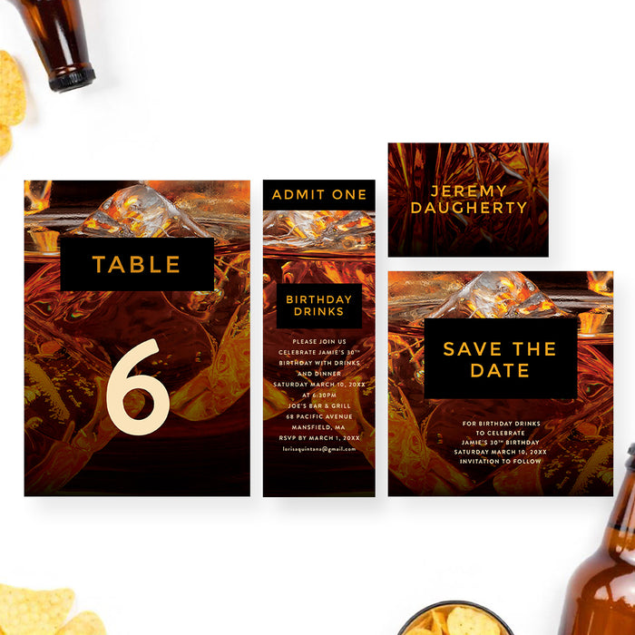 Whiskey Birthday Invitation for Men Cocktail Party Theme