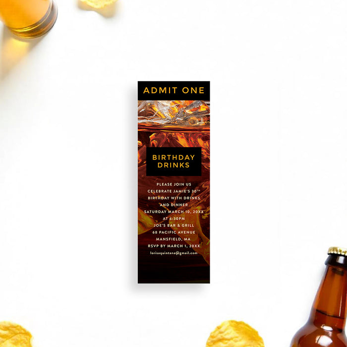 Whiskey Birthday Invitation for Men Cocktail Party Theme