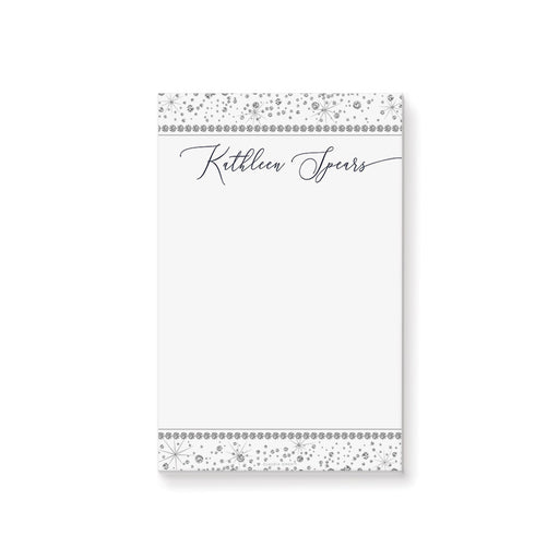 Personalized quinceanera notepad with diamond border accents and custom name for a Sweet 15 celebration.