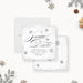 White and silver Christmas save the date card with winter snowflake design-front-back