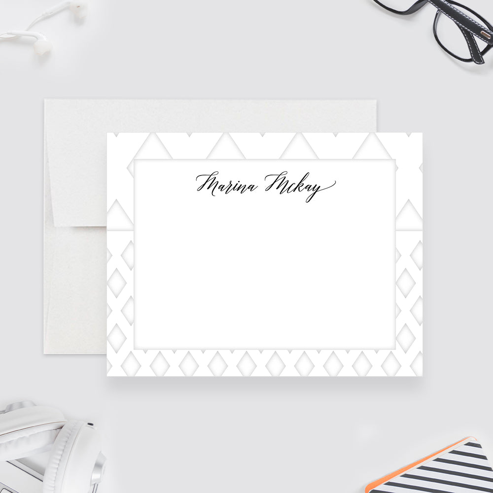 White Geometric Note Cards for All-White Party Thank You Notes
