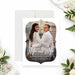 wife and wife photo wedding announcement card with custom couple photo, elegant white border, script lettering, and personalized details-front