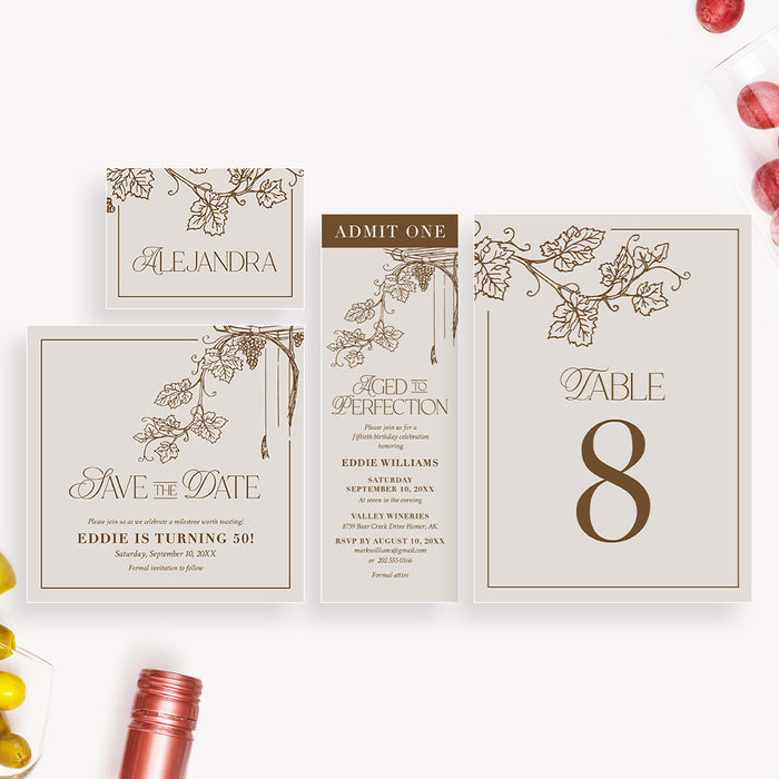 Aged to Perfection Invitation Elegant Wine Birthday Card