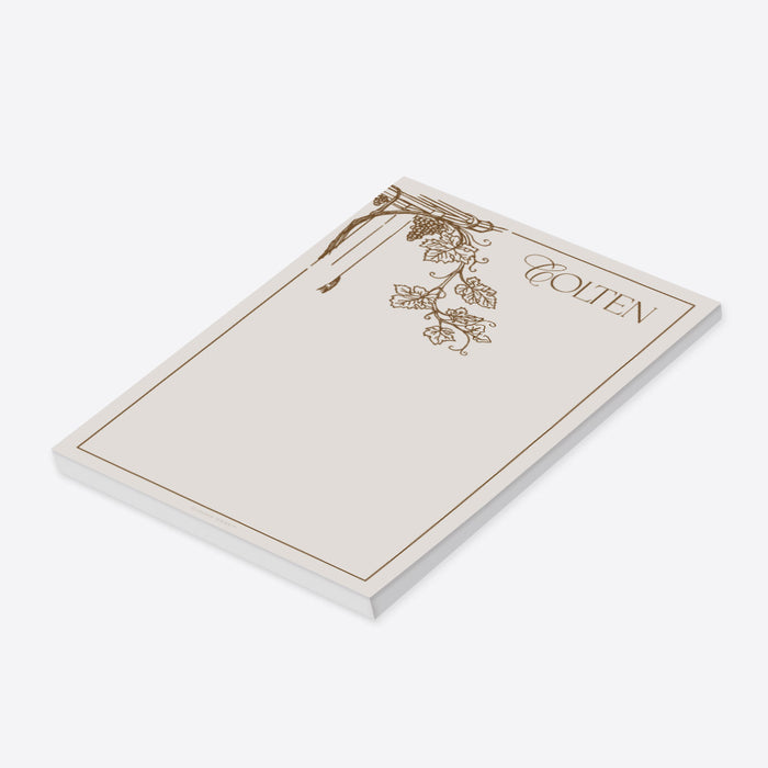 Personalized vineyard notepad featuring a grapevine design, an elegant favor for a 50th birthday celebration.-side