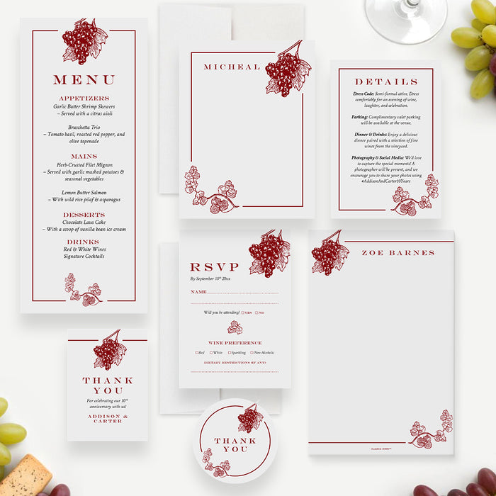 Elegant Wine Themed Anniversary Invitation Vineyard Party Card