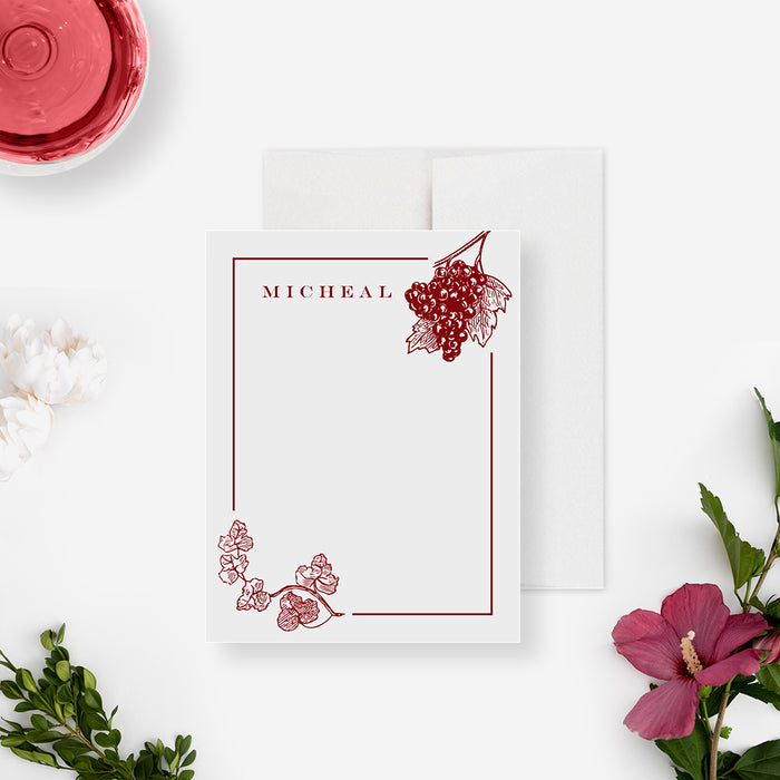 Wedding anniversary note card featuring a grapevine design, personalized thank-you stationery perfect for winery or rustic celebrations.-front