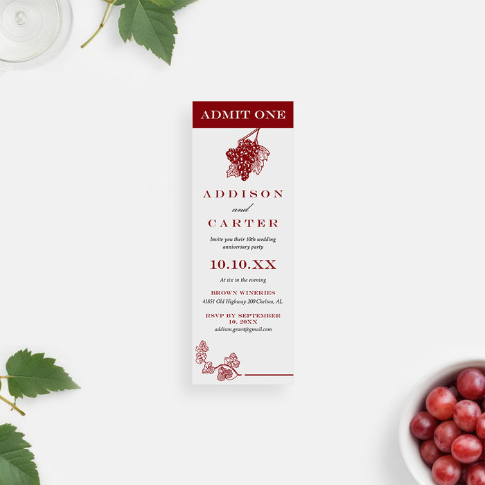 Elegant Wine Themed Anniversary Invitation Vineyard Party Card