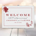 Elegant vineyard wedding anniversary welcome sign featuring a grapevine illustration, ideal for winery wedding celebrations.