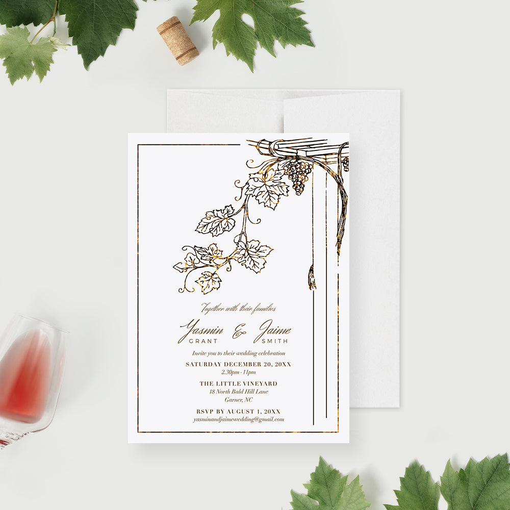 Elegant Vineyard Wedding Invitation Wine Theme Design
