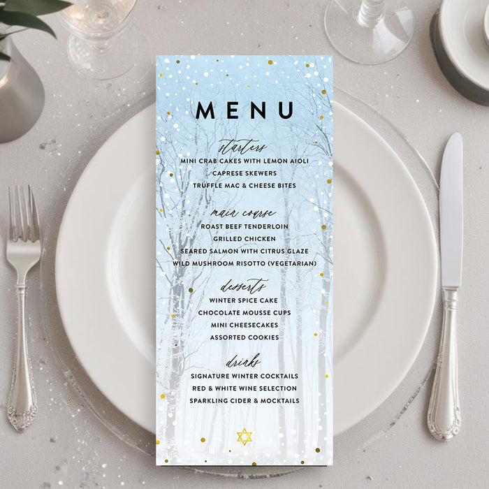 Winter Bar Mitzvah Invitation Snowy Forest Theme Card