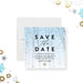 Bar Mitzvah save the date card with a snowy forest background and gold accents, featuring a Star of David for a Jewish coming-of-age celebration.-front