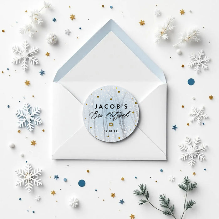 Winter Bar Mitzvah Invitation Snowy Forest Theme Card