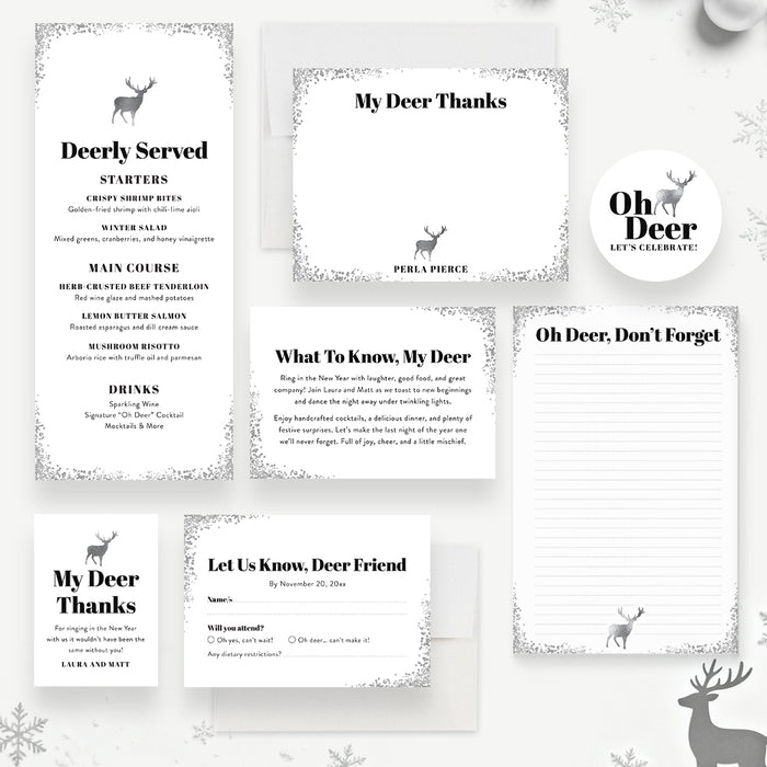 Winter Deer Holiday Party Invitation New Years Eve Invite