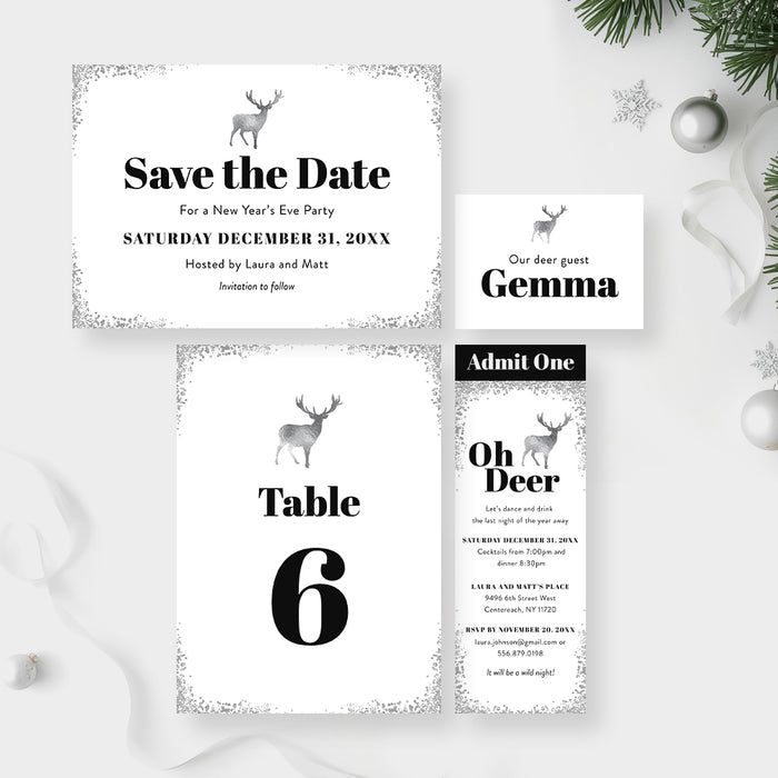 Winter Deer Holiday Party Invitation New Years Eve Invite