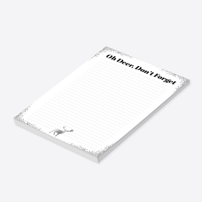winter-themed notepad with deer illustration and silver accents for holiday notes and lists-side