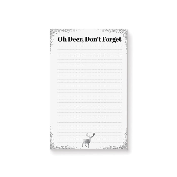 winter-themed notepad with deer illustration and silver accents for holiday notes and lists