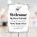 New Year’s Eve welcome sign with deer illustration and elegant winter seasonal design