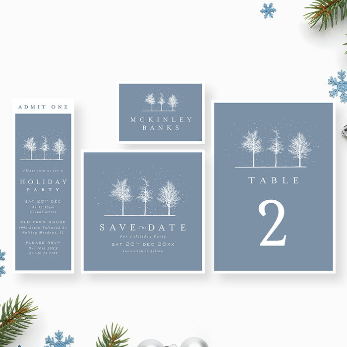 Winter Holiday Party Invitation Snowy Tree Christmas Party Invitation