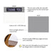 Front and back of winter thank you note cards with gray snow pattern showing A2 dimensions and matte cardstock details.
