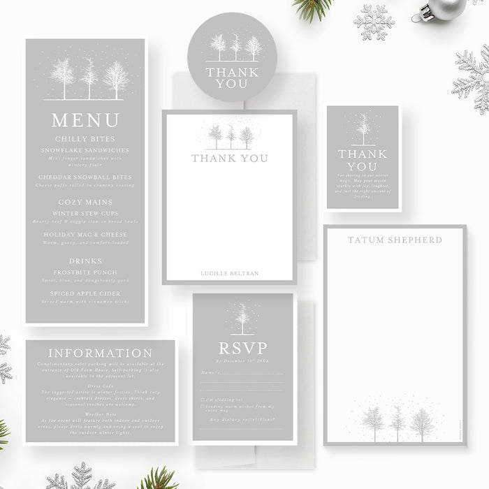 Winter Wonderland Party Invitation Snowy Tree Holiday Event