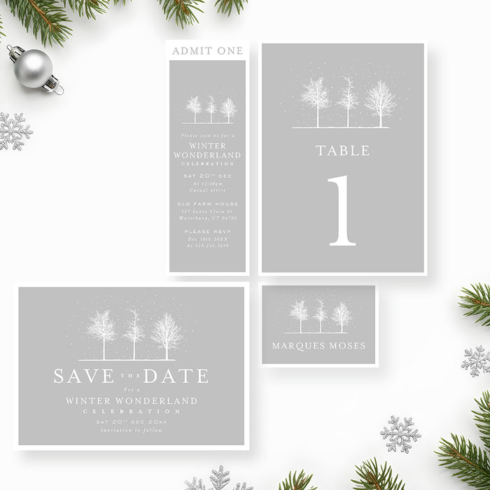 Winter Wonderland Party Invitation Snowy Tree Holiday Event
